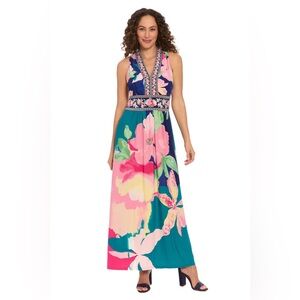 NEW London Times McKay: In Summer Hibiscus Vibrant Floral Maxi Dress